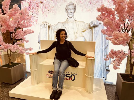 Lincoln, with cherry blossoms