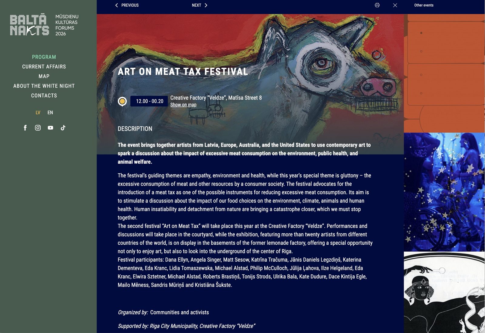 Baltā nakts 2026 programme listing with Matt Sesow's painting