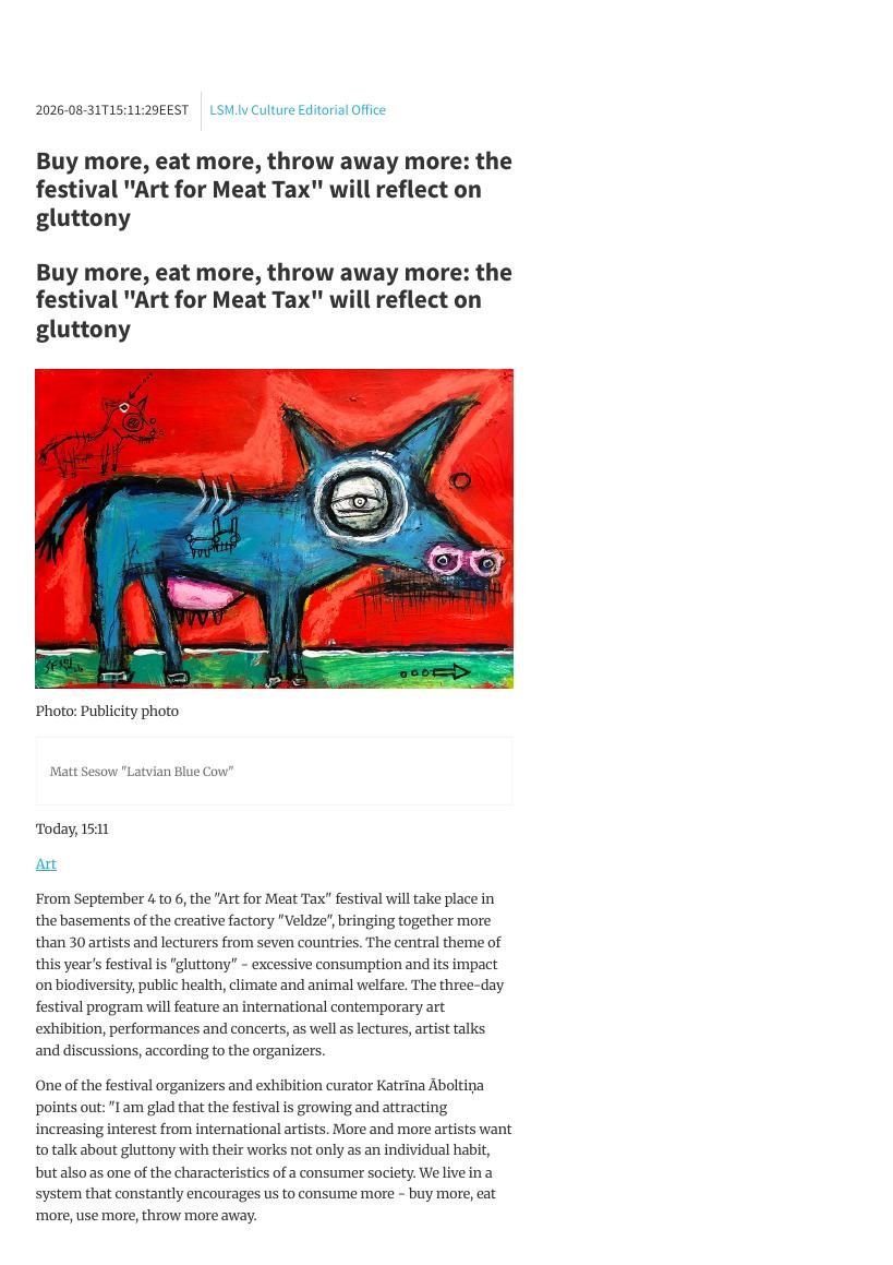 LSM.lv article led by Matt Sesow's Latvian Blue Cow, 31 August 2026