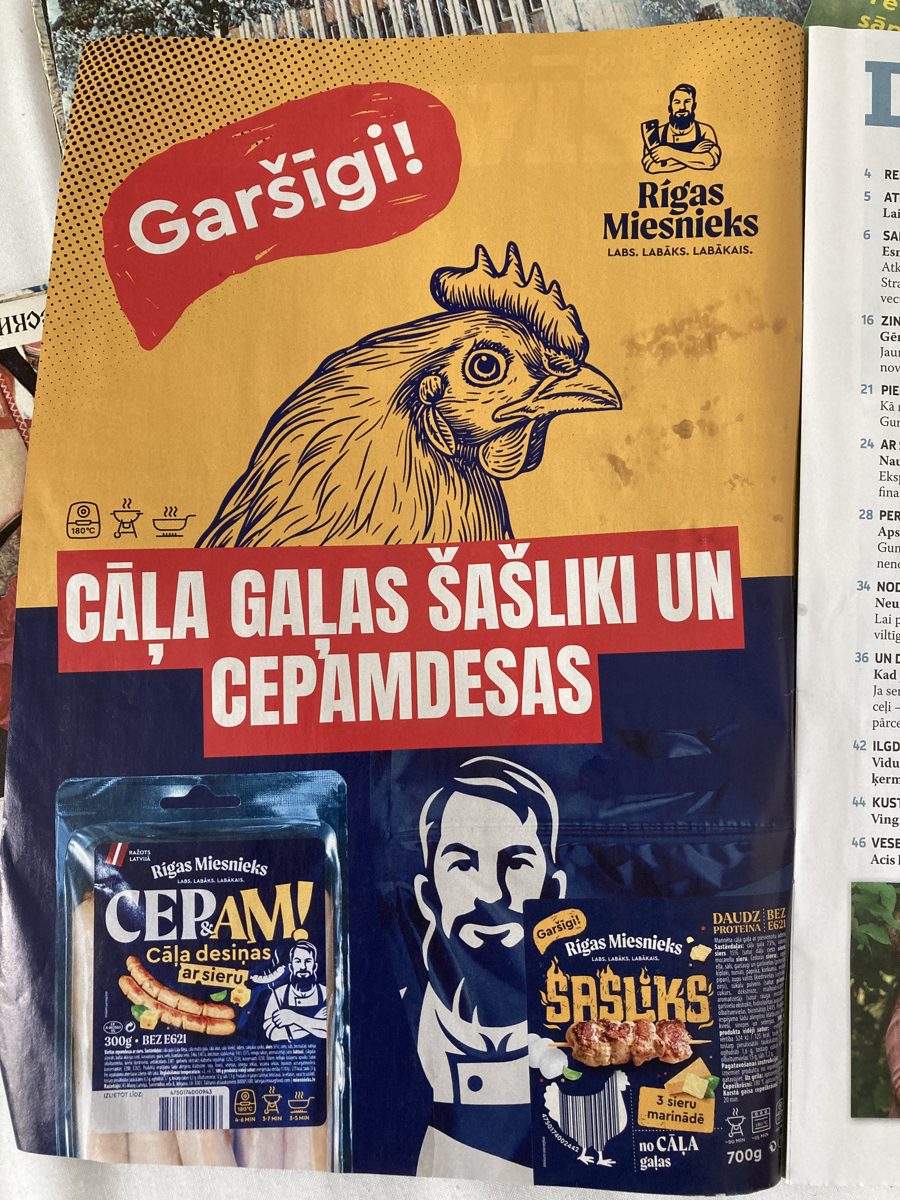 Latvian supermarket meat advertisement